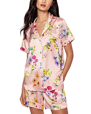 Shop Petite Plume Mulberry Silk Brilliant Botanical Blush Short Pajama Set In Pink