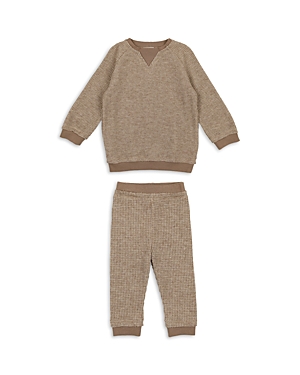 Shop Maniere Girls' 2 Pc. Waffle Knit Top And Leggings Set - Baby, Little Kid In Taupe