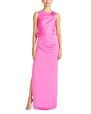 Shop ml Monique Lhuillier Leela Crepe Long Dress In Rose Pink