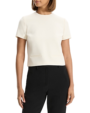 Theory Cropped Crewneck Top In Rice