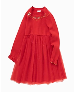 Balabala Girls' Chinese Zodiac Rabbit Woolen Dress - Little Kid In Red
