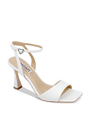 Shop Badgley Mischka Women's Cady Square Toe High Heel Sandals In White Leather