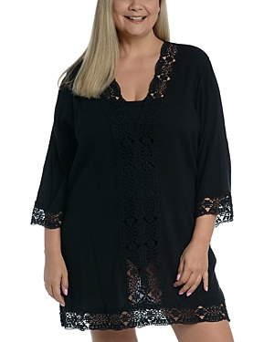 La Blanca Embroidered-inset Tunic Coverup In Black