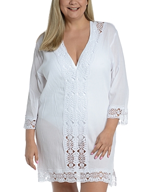 La Blanca Plus Island Fare Lace Trim Swim Cover Up Tunic