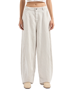 Shop Emporio Armani Linen Blend Wide Leg Pants In Solid Light