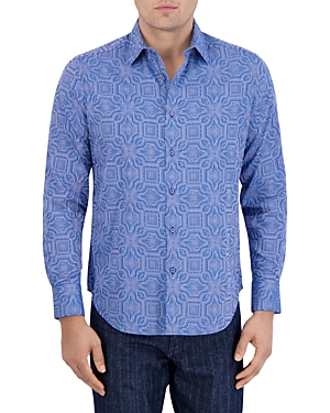 Shop Robert Graham Voyage Cotton Blend Classic Fit Button Down Shirt In Blue