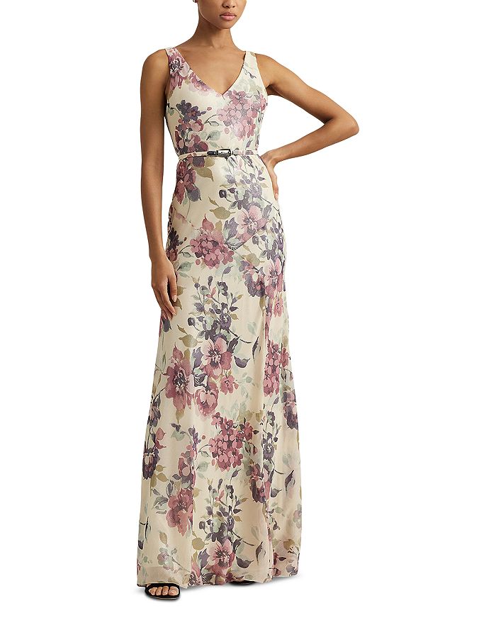 Ralph Lauren Ralph Lauren Floral Metallic Chiffon Sleeveless Gown ...