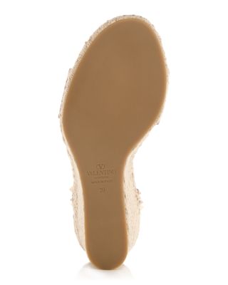 Double Rockstud Ankle-Strap Espadrille Wedge Sandals