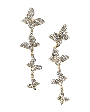 Free As Can Be Pave Butterfly Linear Drop Earrings in Gold Tone