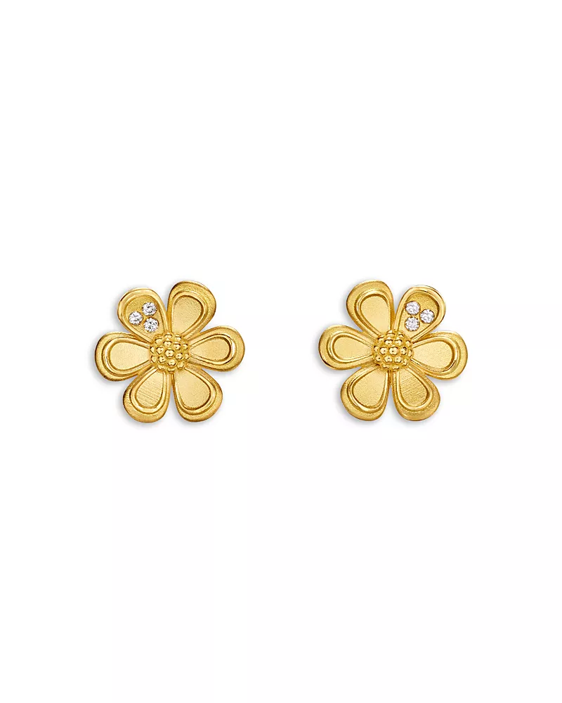 Temple St. Clair 18K Yellow Gold Diamond Flower Stud Earrings