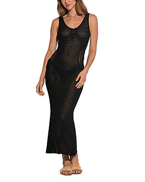 Shop Elan Maxi Crochet Tank Swim Cover Up Dress In Black