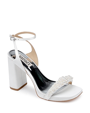 Shop Badgley Mischka Women's Calida Square Toe Adorned High Heel Platform Sandals In White Satin