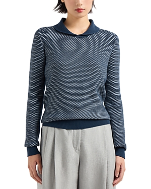 Emporio Armani Jacquard Collared Sweater In Soild Medium