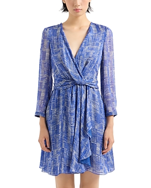 Shop Emporio Armani Printed Silk Dress In Striped Blue