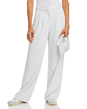 French Connection Whisper Pinstripe Pleated Wide Leg Pants In Summer White