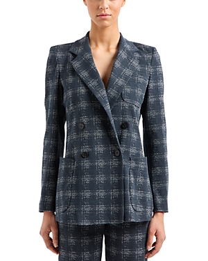 Emporio Armani Double-breasted Check Jacquard Blazer In Navy