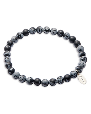 Jan Leslie Matte Snowflake Obsidian Elastic Bracelet In Grey