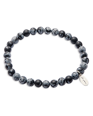 Shop Jan Leslie Matte Snowflake Obsidian Beaded Bracelet In Grey