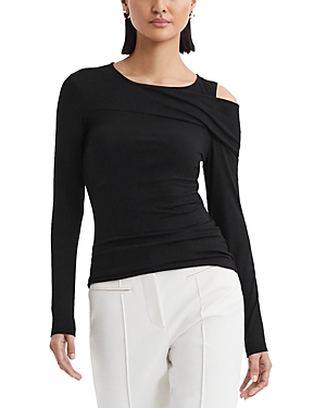Reiss Black Adeline Draped Shoulder Top In Black