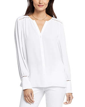 Shop Nydj Liliana Lace Peasant Blouse In Optic White