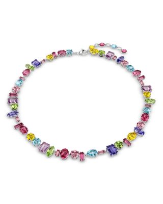Swarovski - Gema Asymmetric Mixed Cut Crystal Necklace in Rhodium Plated, 14"
