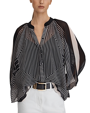 Reiss Charli Stripe Print Blouse In Black/cream
