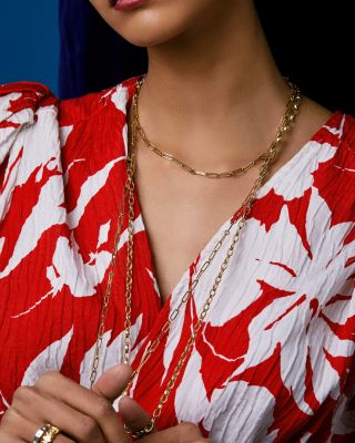 18K Yellow Gold Paperclip Link Chain Necklace, 17"