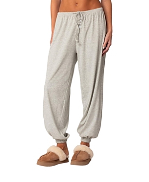 Shop Edikted Rosanna Waffle Pajama Sweatpants In Gray Melange