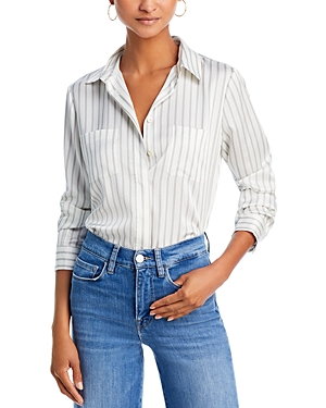 Shop Frame Slim Striped Pocket Shirt In Cypress Multi