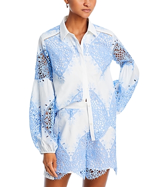 Shop Evarae Nora Cotton Shirt In Vista Blue/cream