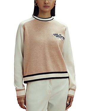 Shop Reiss X Mclaren F1 Team Clio Varsity Crop Sweater In Camel Ecru