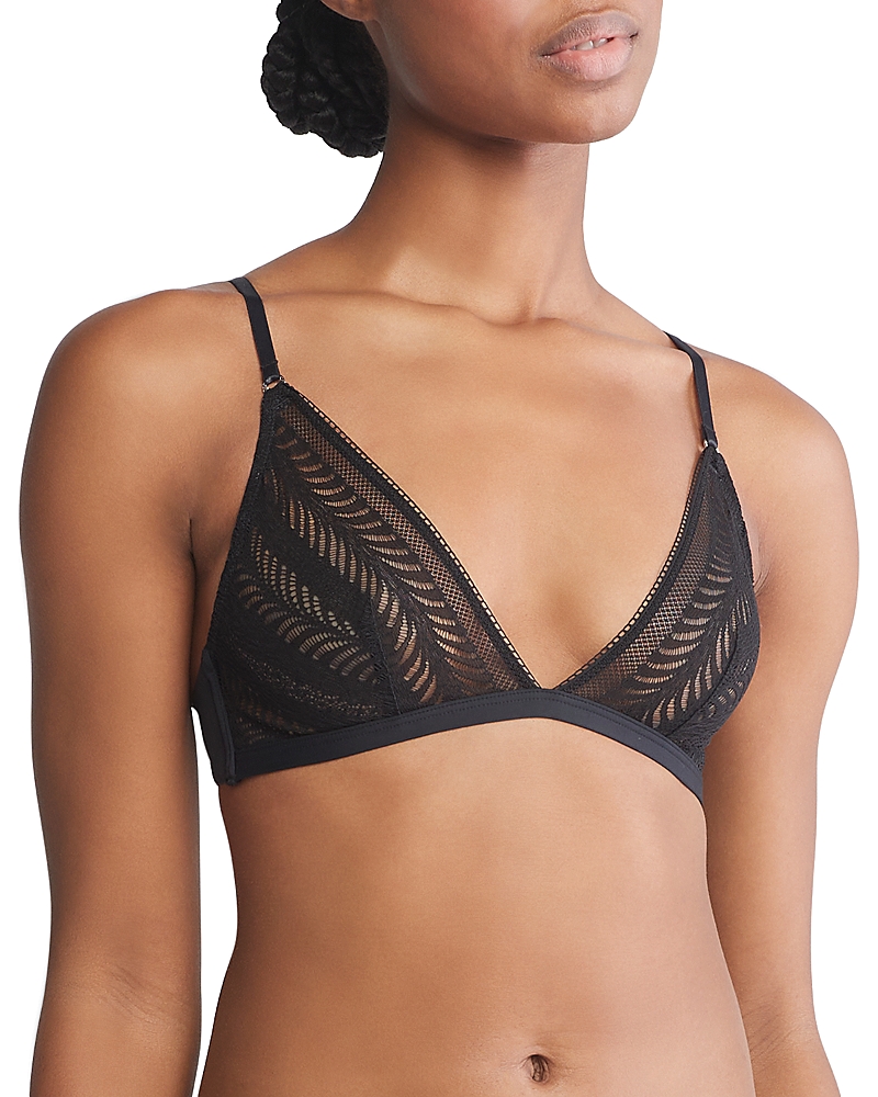 Shop Calvin Klein Minimalist Micro Lace Unlined Triangle Bra In Black