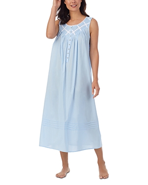 Shop Eileen West Cotton Pintucked Lace Trim Ballet Nightgown In Blue
