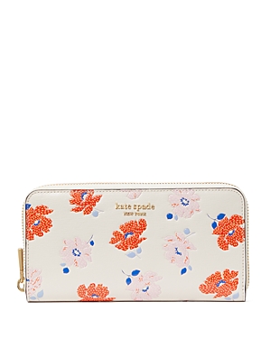 Shop Kate Spade New York Morgan Dotty Floral Embossed Saffiano Leather Zip Around Continental Wallet In White Multi