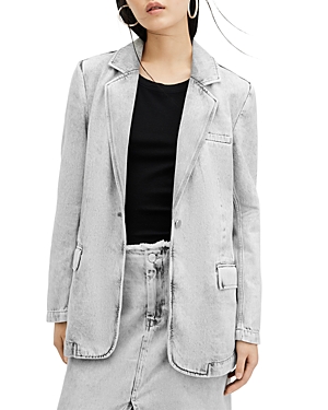 Shop Allsaints Ever Denim Blazer In Snow Grey