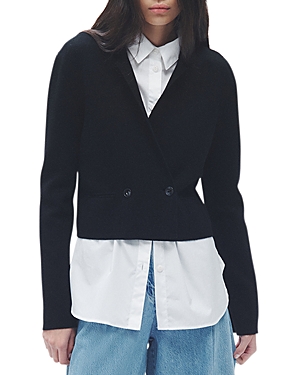 Rag & Bone Joy Double Breasted Cropped Knit Blazer In Black