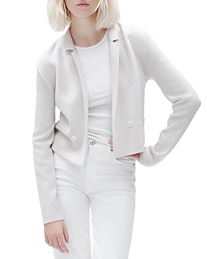 Shop Rag & Bone Joy Double Breasted Cropped Knit Blazer In Ivory