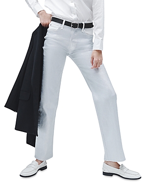 Shop Rag & Bone Harlow High Rise Straight Jeans In Coated Silver