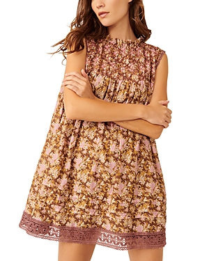 Free People Shea Floral Cotton Blend Babydoll Dress In Chocolate