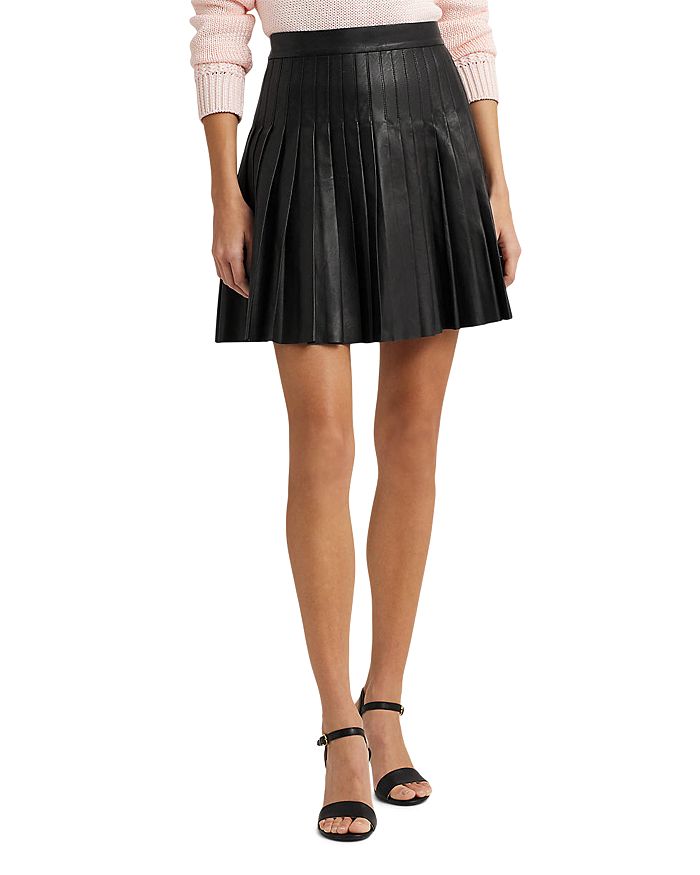 Ralph Lauren Leather Pleated Mini Skirt | Bloomingdale's