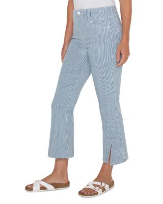 Gia Glider High Rise Crop Flare Leg Jeans in Chambray Stripe