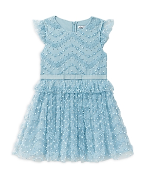Shop Self-portrait Girls' Embellished Flutter Sleeve Dress - Little Kid, Big Kid In Blue