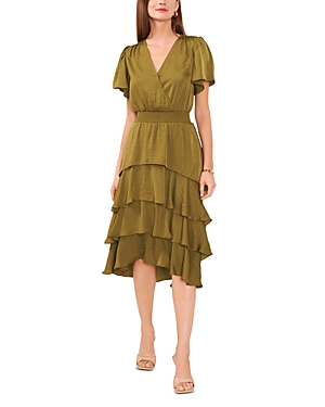 Shop Vince Camuto Smocked Waist Tiered Dress In Olive