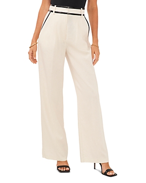 Shop Vince Camuto Wide Leg Faux Leather Trim Trousers In Bone