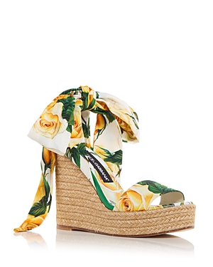 Shop Dolce & Gabbana Women's Lolita Platform Wedge Espadrille Sandals In Rose Print