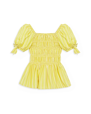 Shop Habitual Girls' Stripe Smocked Top - Little Kid In Yellow