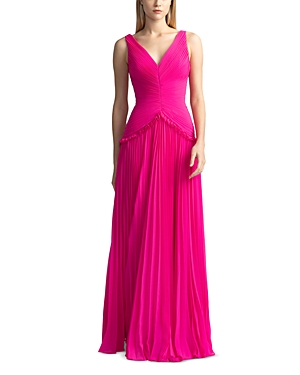 Pleated V Neck Gown