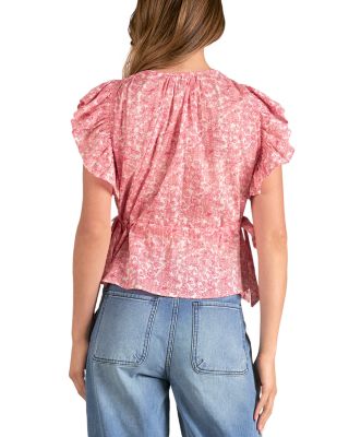 Floral Ruffle Sleeve Side Tie Top