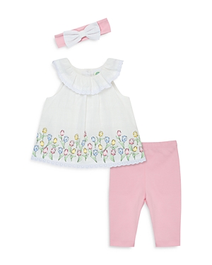 Shop Little Me Girls' Bow Headband, Tulip Border Tunic & Leggings Set - Baby In Pink