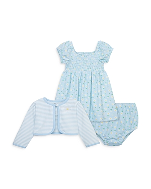 Shop Little Me Girls' Daisy Cardigan, Printed Dress & Panty Set - Baby In Blue